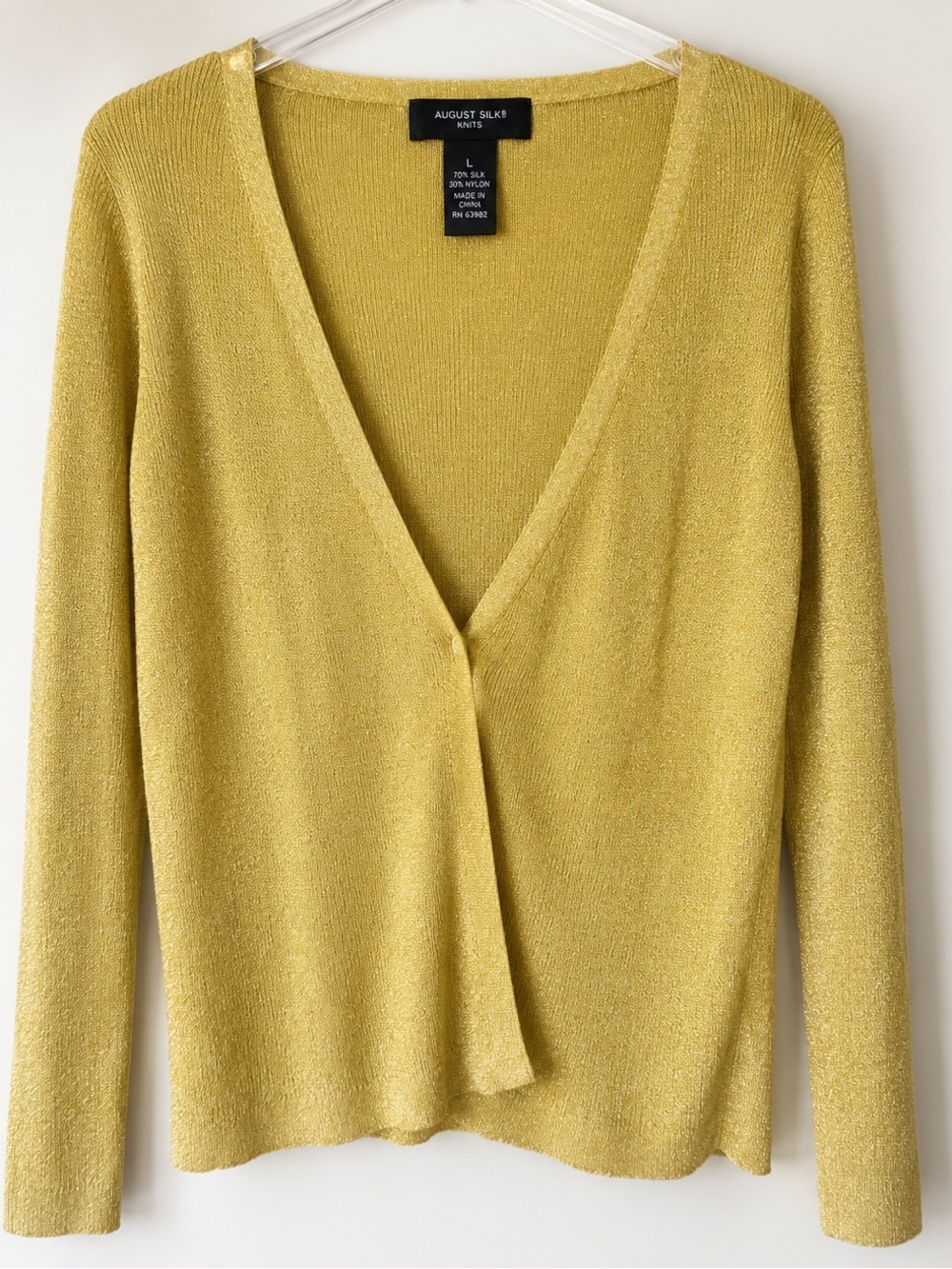 August Silk Gold Metallic Open Cardigan 70% Silk Women’s L
